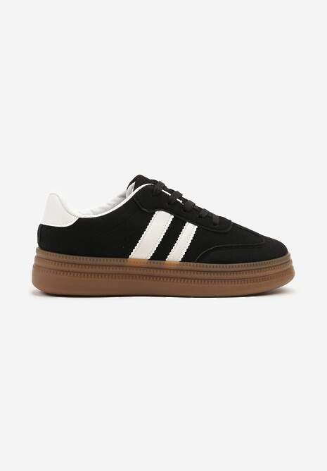 Czarne Sneakersy Tenisówki Ozdobione Paskami i Perforacją Jenadira 4