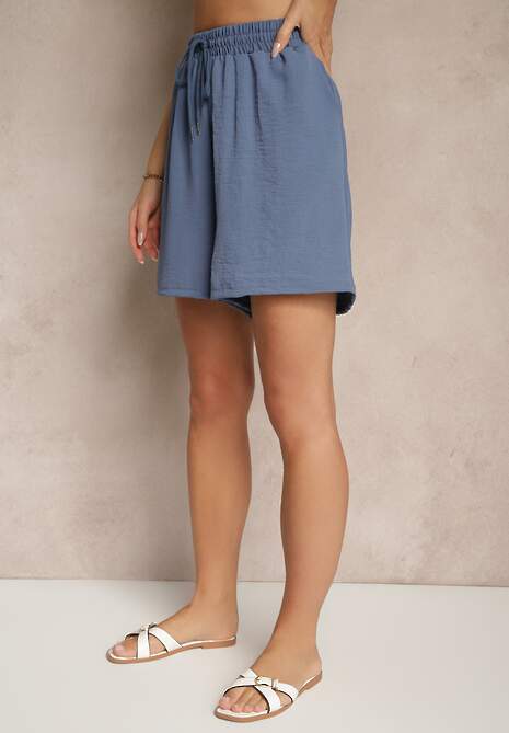 Granatowe Szorty z Wiskozą High Waist Puvione 4