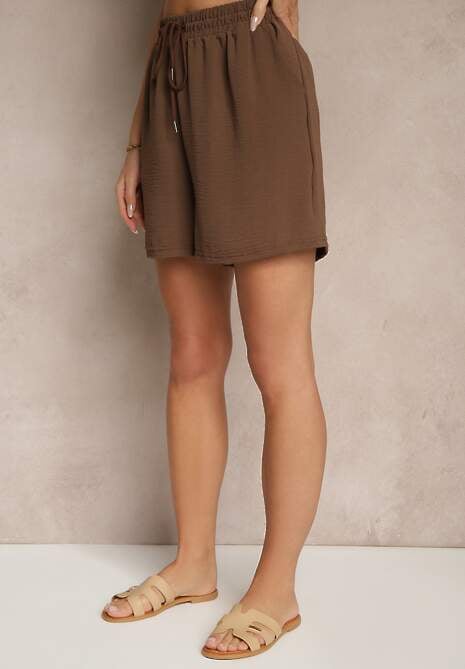 Brązowe Szorty z Wiskozą High Waist Puvione 4