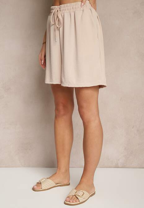 Beżowe Szorty z Wiskozą High Waist Puvione 4