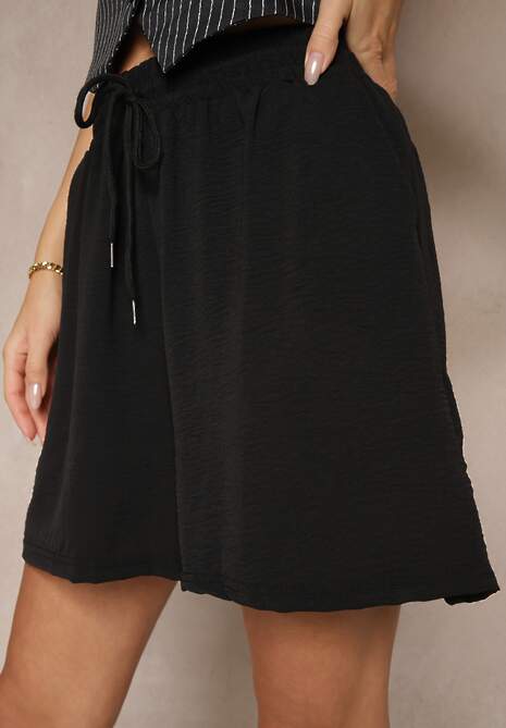 Czarne Szorty z Wiskozą High Waist Puvione 5