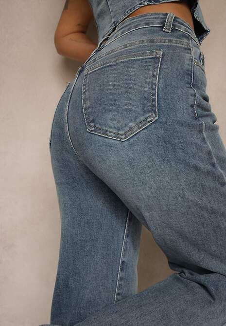 Niebieskie Jeansy High Waist z Szeroką Nogawką Uliswena 5