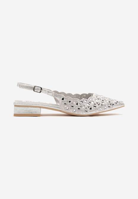 Srebrne Sandały Slingback z Ażurową Cholewką Napreia 4