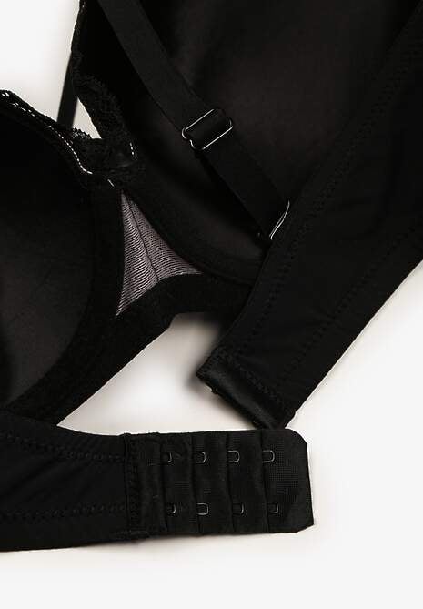 Czarno-Różowy Biustonosz z Dodatkowymi Paskami Zdobiony Koronką i Cyrkoniami Ollimi 6