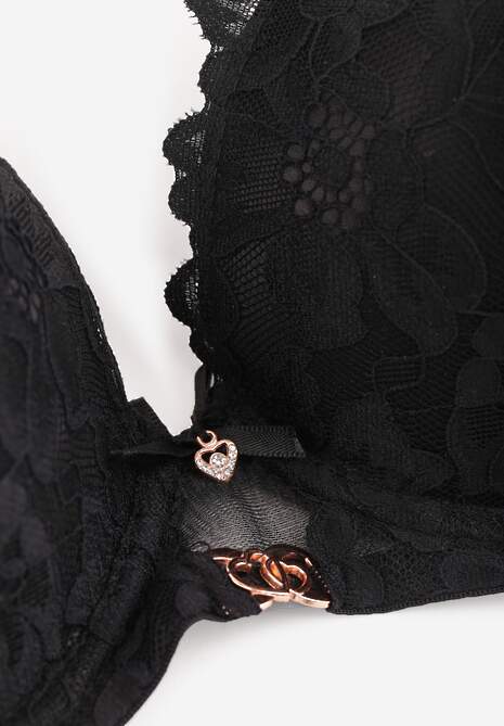 Czarny Koronkowy Biustonosz Ozdobiony Metaliczną Aplikacją Mirzedi 7