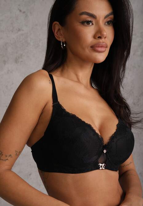 Czarny Koronkowy Biustonosz z Metaliczną Aplikacją Dorzedi 4