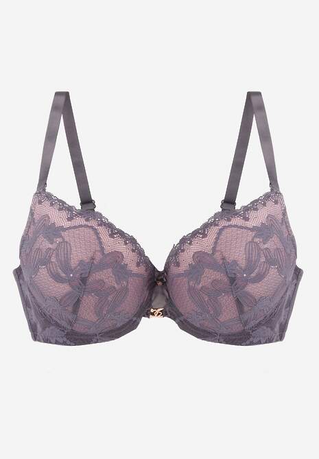 Szaro-Różowy Koronkowy Biustonosz z Metaliczną Aplikacją Dorzedi 5