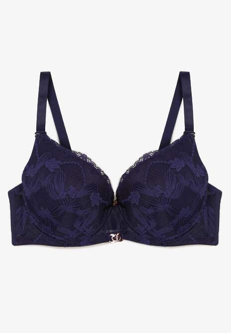 Granatowy Koronkowy Biustonosz z Metaliczną Aplikacją Dorzedi 5