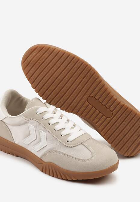 Beżowe Sneakersy Typu Kultowe Tenisówki Zdobione Przeszyciami Naporae 6