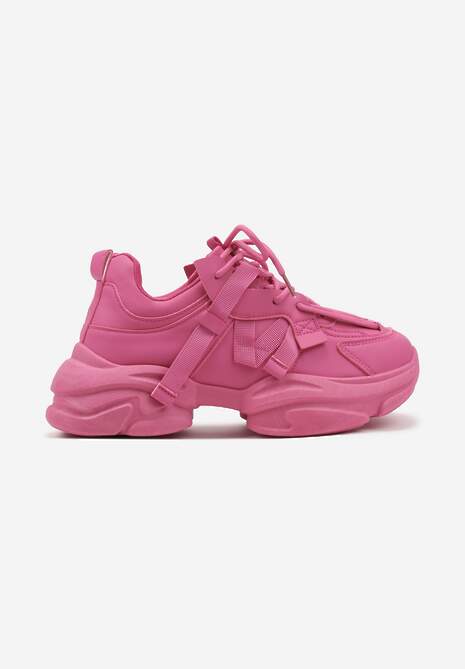 Fuksjowe Sneakersy na Platformie z Tłoczeniami i Ozdobnymi Tasiemkami Leneris 4