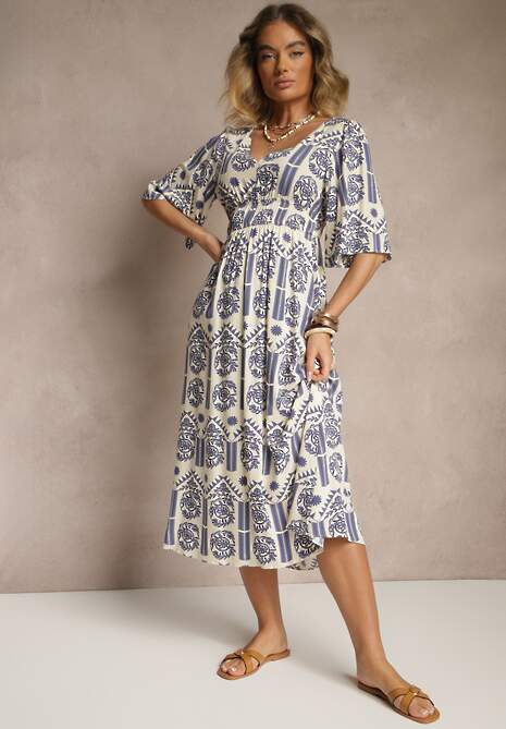 Rochie Tuvria Albastră cu crem 4