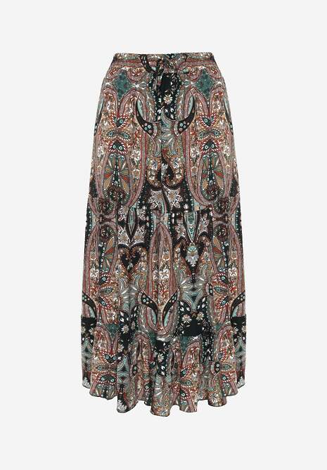 Beżowo-Czarna Spódnica z Wiskozy Ozdobiona Motywem Paisley Ellivae 6