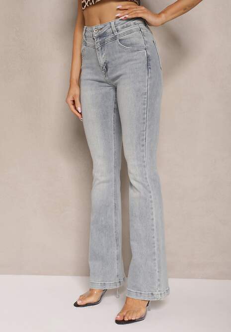 Niebieskie Bawełniane Jeansy Dzwony High Waist Davian 4