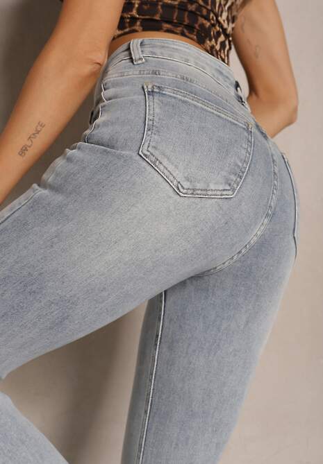 Niebieskie Bawełniane Jeansy Dzwony High Waist Davian 5