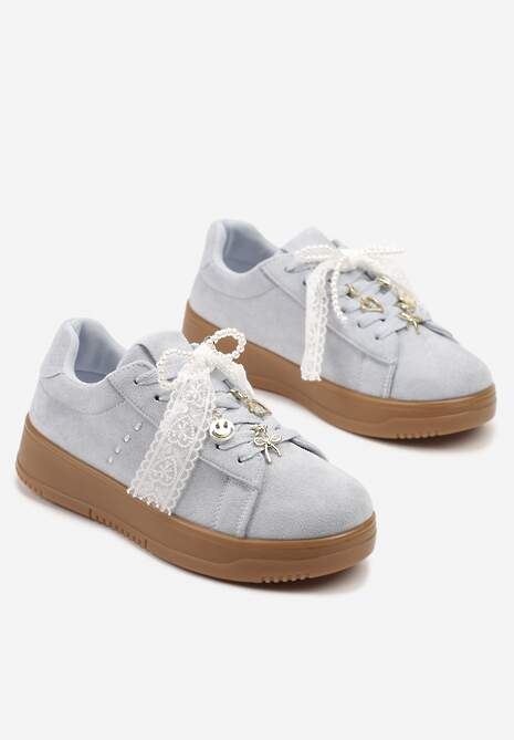 Niebieskie Sneakersy na Niskiej Platformie z Aplikacjami i Kokardkami Divienne 5