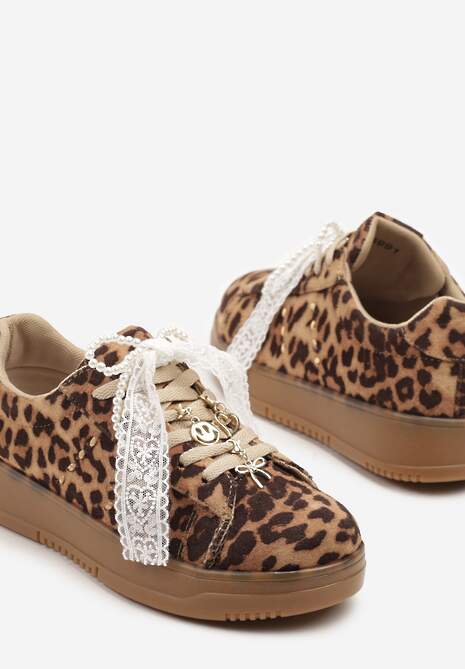 Panterkowe Sneakersy na Niskiej Platformie z Aplikacjami i Kokardkami Divienne 6