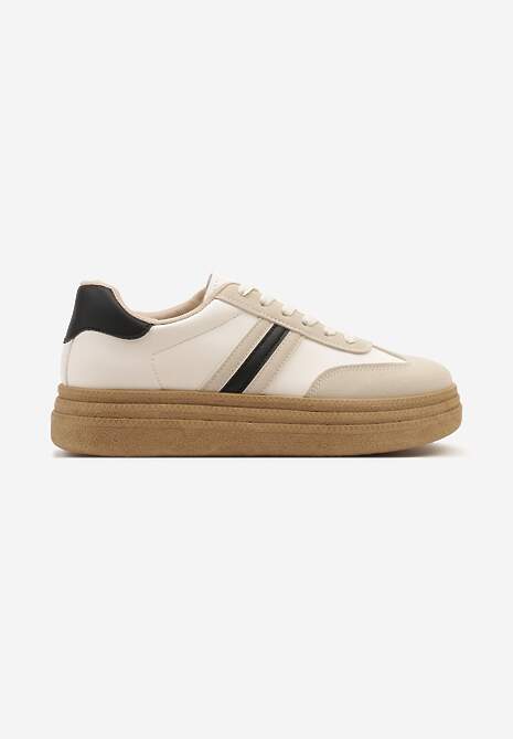 Beżowo-Czarne Sneakersy Kultowe Tenisówki na Grubej Podeszwie Ozdobione Wzorem w Panterkę Gonelis 4