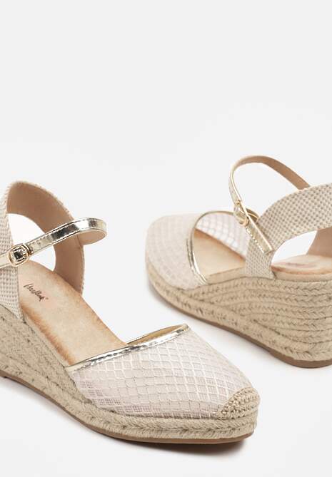 Złote Sandały w Stylu Espadryli z Plecionką i Siateczką Meranella 6