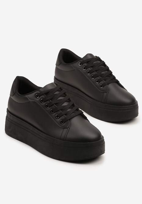 Czarne Basicowe Sneakersy na Platformie Milio 5