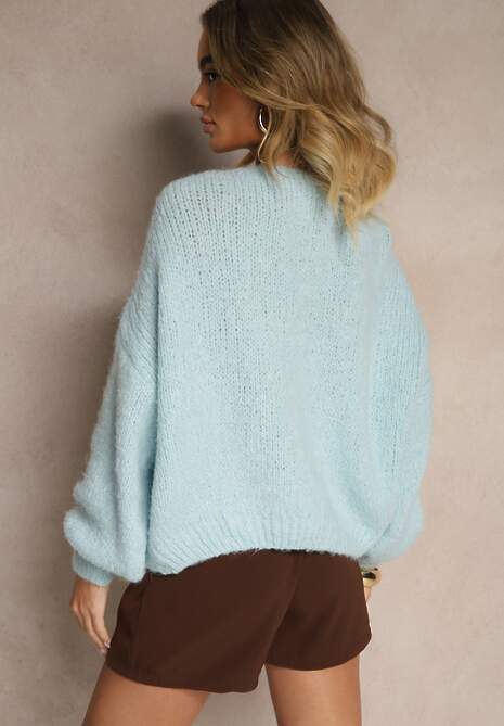 Niebieski Kardigan z Wełną o Kroju Oversize z Wiązanymi Kokardami Elearina 4