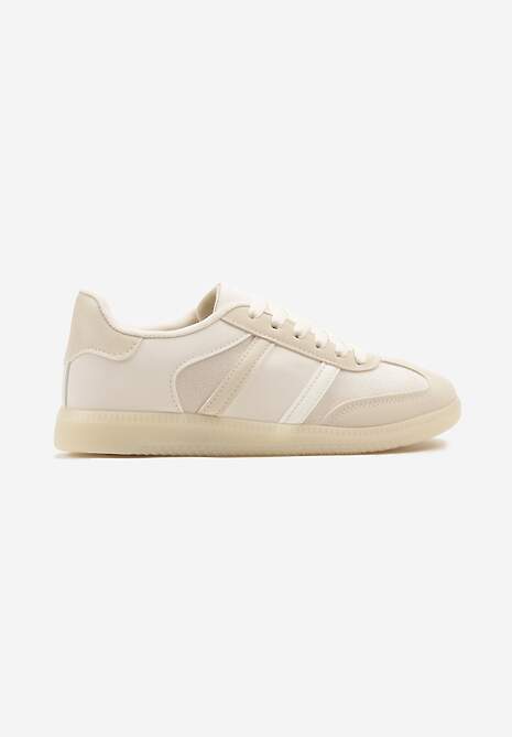 Beżowe Sneakersy Sportowe przed Kostkę z Ozdobnymi Paskami Zonevia 4