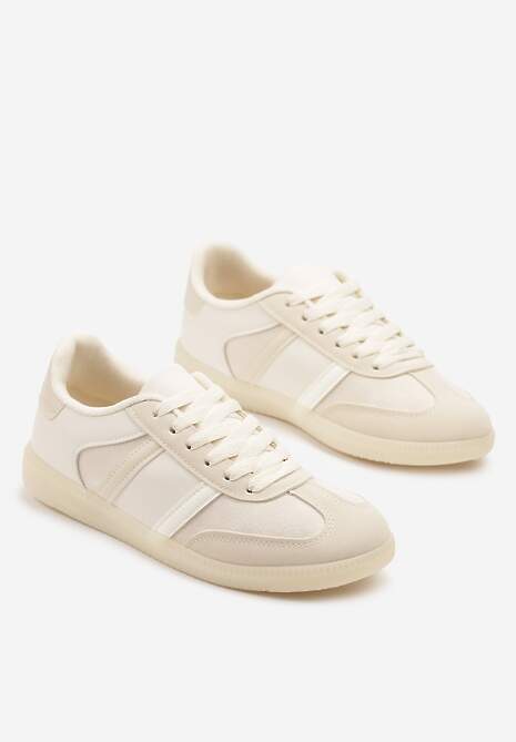 Beżowe Sneakersy Sportowe przed Kostkę z Ozdobnymi Paskami Zonevia 5