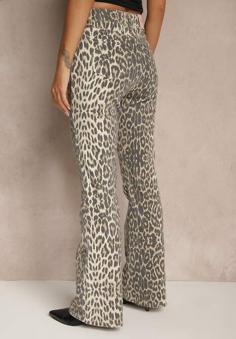 Panterkowe Jeansy Typu Dzwony z Bawełny High Waist Soparae 6