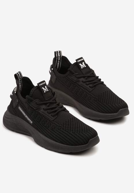 Czarne Buty Sportowe Sneakersy Ozdobione Tłoczeniem i Napisami Odalene 5
