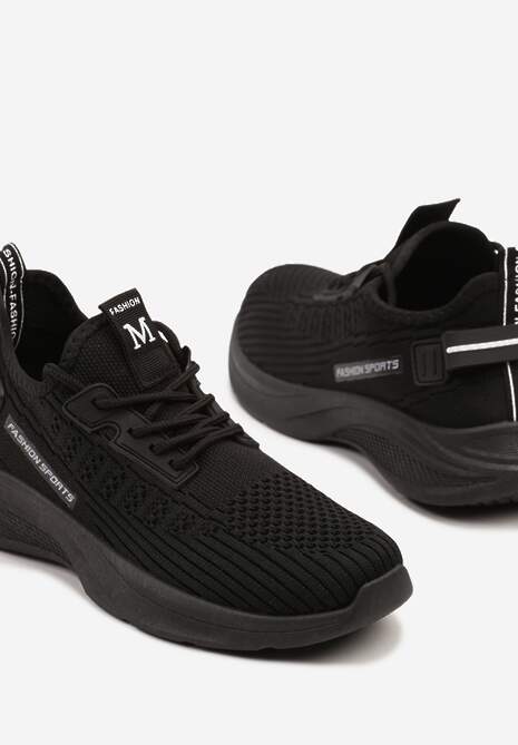 Czarne Buty Sportowe Sneakersy Ozdobione Tłoczeniem i Napisami Odalene 6