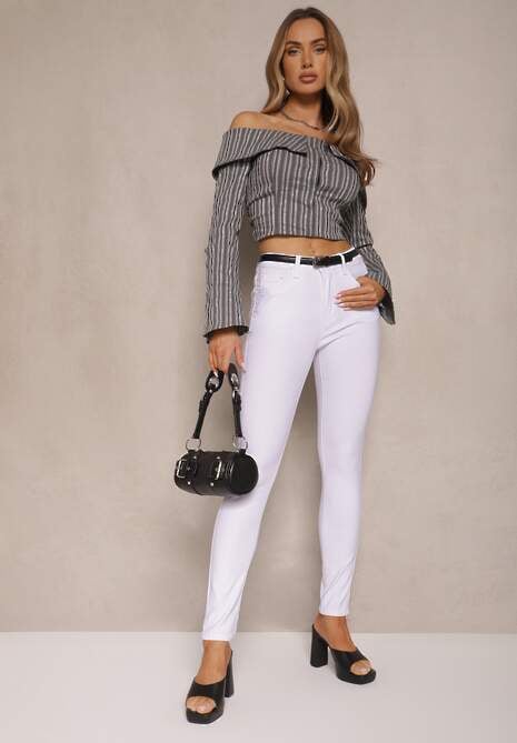 Białe Spodnie Typu Skinny z Bawełną High Waist Sepallia