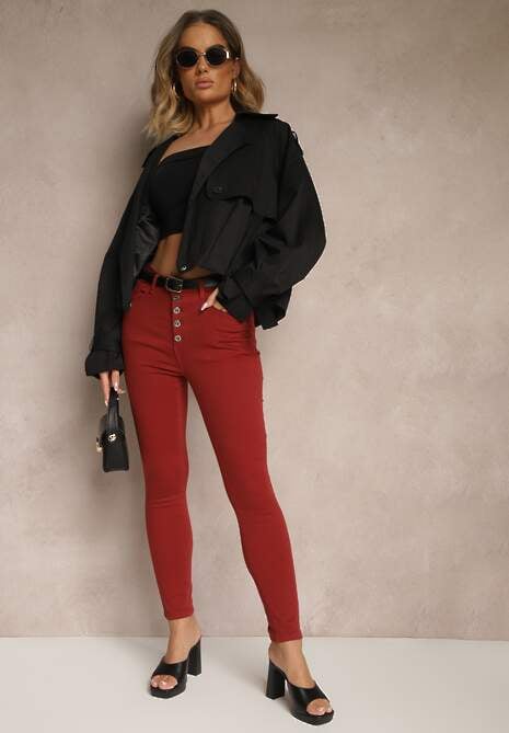 Bordowe Spodnie Skinny Winvienne