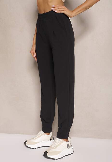 Czarne Spodnie High Waist z Gumką w Talii Teniela 4