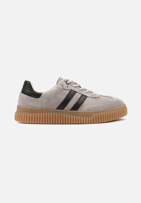 Szare Sneakersy z Zamszu na Niskiej Platformie Tenafina 4