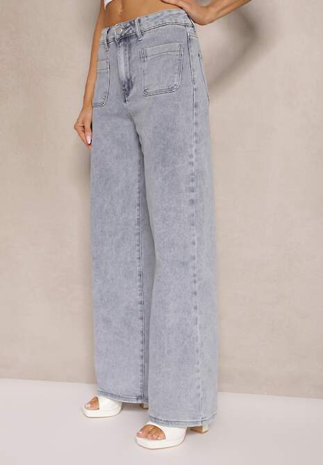 Jasnoniebieskie Jeansy z Bawełną i Wiskozą High Waist o Szerokim Kroju Galeriela 4