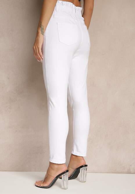 Białe Jeansy z Bawełny Mom Fit High Waist Folima 4