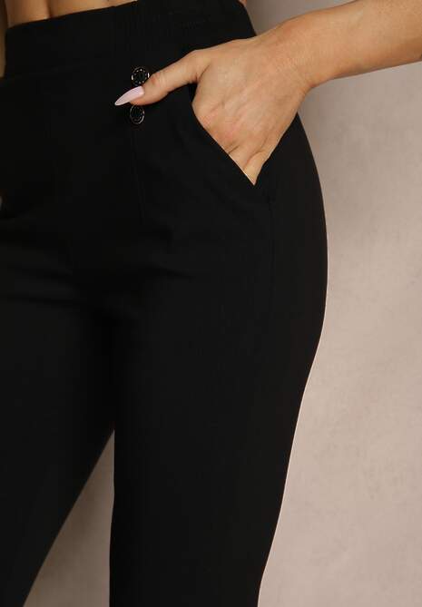 Czarne Spodnie z Wiskozą High Waist z Ozdobnymi Guzikami Redillia 5