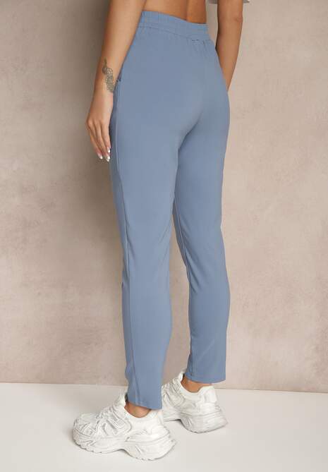 Niebieskie Spodnie z Wiskozą High Waist z Ozdobnymi Guzikami Redillia 4
