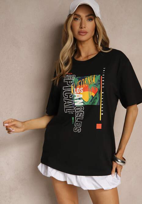 Czarna Koszulka T-shirt z Bawełny Zdobiona Oryginalnym Nadrukiem Savindrae 4