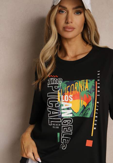 Czarna Koszulka T-shirt z Bawełny Zdobiona Oryginalnym Nadrukiem Savindrae 5