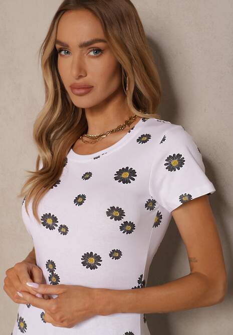 Biały T-shirt z Bawełny w Kwiatowy Wzór Savailene 5