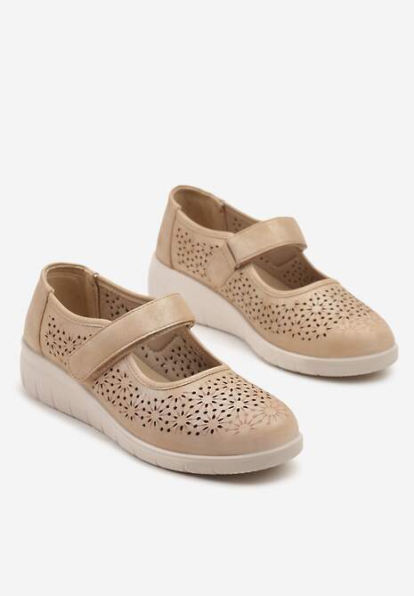 Ciemnobeżowe Ażurowe Półbuty na Koturnie Rediane 5