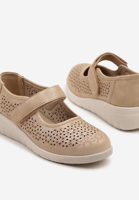Ciemnobeżowe Ażurowe Półbuty na Koturnie Rediane 6