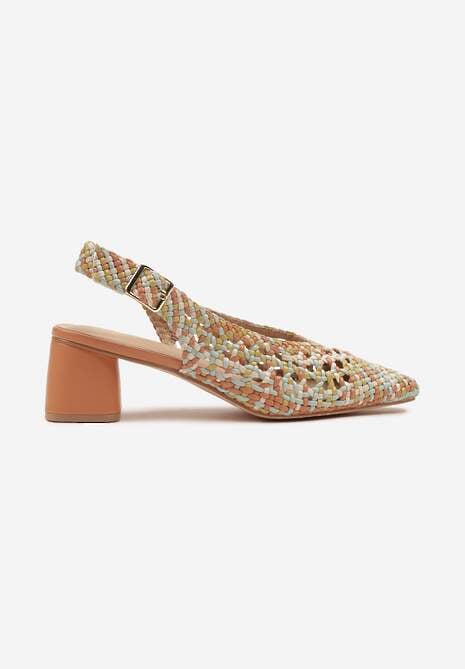 Pomarańczowe Sandały na Słupku Slingback Ozdobione Plecioną Cholewką Linaiana 4