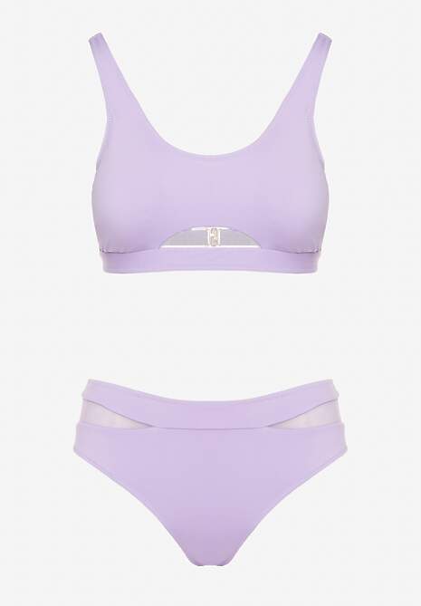 Fioletowe Bikini Biustonosz i Majtki Typu Figi Zdobione Siateczką Natelina 5