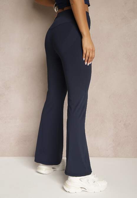Granatowe Spodnie Dzwony Legginsy High Waist Onellin 4