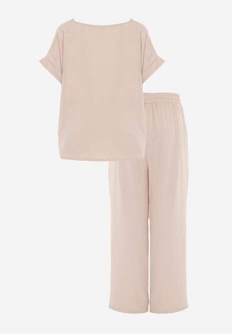 Jasnobeżowy Komplet Bluzka i Luźne Spodnie z Wiskozą i Kieszonkami Efraria 7
