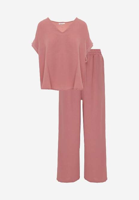 Ciemnoróżowy Komplet Bluzka i Luźne Spodnie z Wiskozą i Kieszonkami Efraria 6