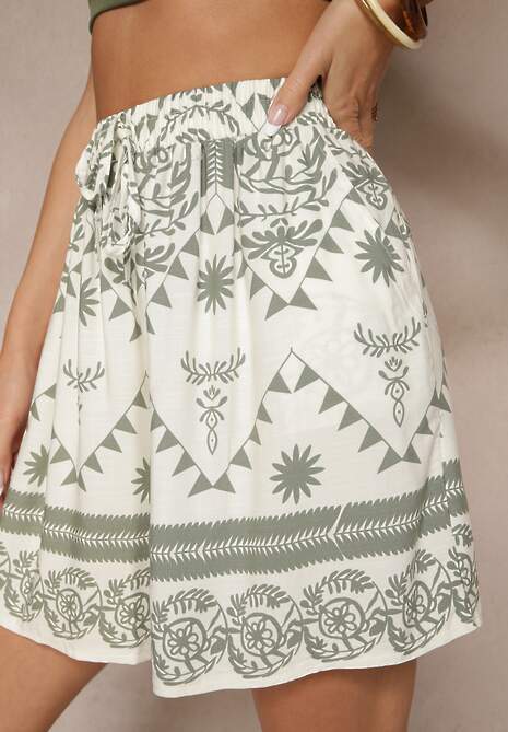 Ciemnozielone Szorty High Waist z Abstrakcyjnym Wzorem Filasena 5