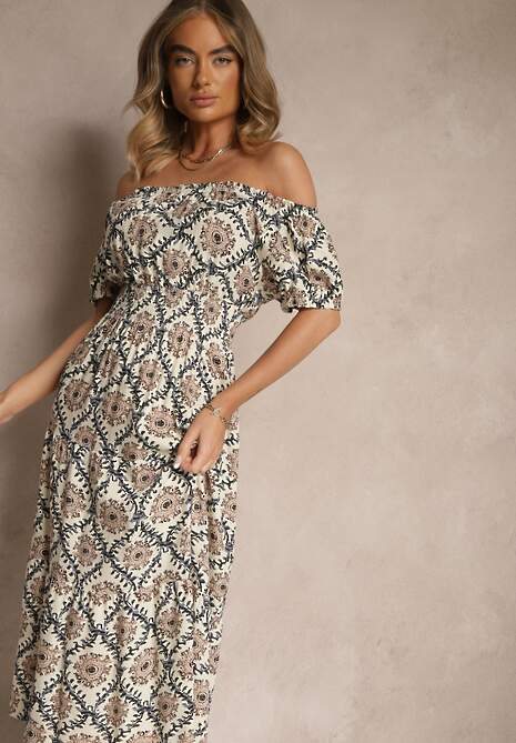 Rochie Revalle Bej cu albastru 4