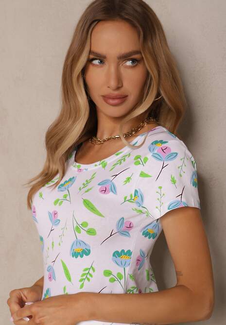 Biało-Zielony T-shirt z Bawełny z Nadrukiem Zarive 5